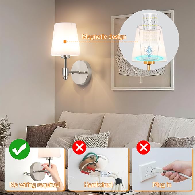 Battery Operated Wall Sconces Set Of 2, Wireless Battery Wall Light - Image 5