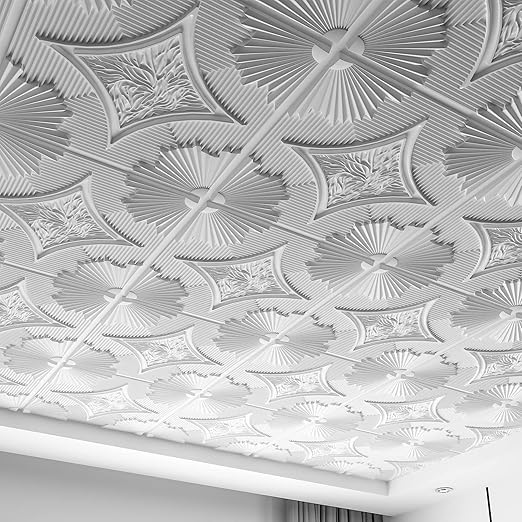 Art3d Drop Ceiling Tiles 24x24 in White, 3D Wainscoting Panels Glue Up 2x2 by Art3d