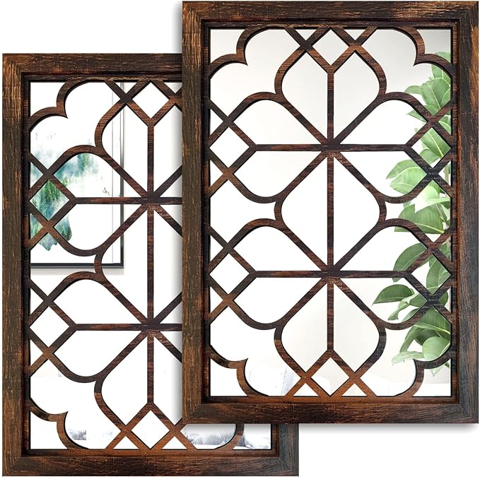 Wocred Set of 2 Rectangular Wall Mirror, Gorgeous Rustic Farmhouse Accent Mirror by Wocred
