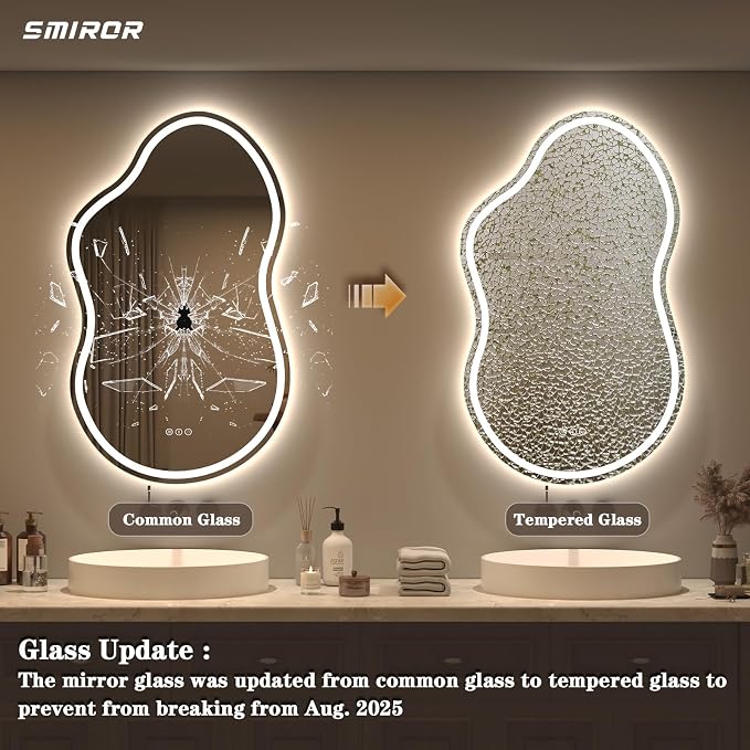 SMIROR Irregular Led Bathroom Mirror 20x 36 inch, Cloud Lighted Vanity Mirror - Image 4