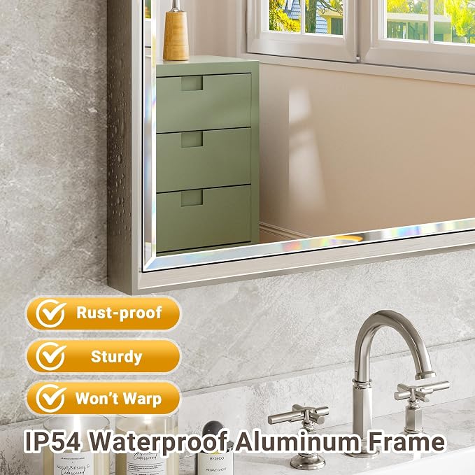 16''x 60'' Tall Brushed Nickel Mirror, Beveled Bathroom Mirror - Image 6