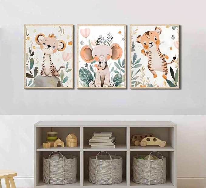 3 Pcs Safari Animals Nursery Canvas Wall Art Jungle Animals Cheetah Elephant - Image 6