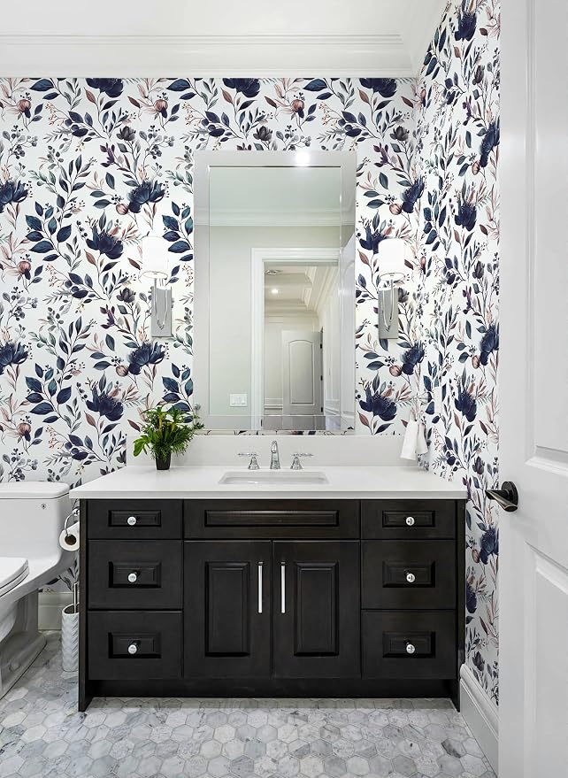 Yasinet Navy Blue Peel and Stick Wallpaper Blue Floral Wallpaper Vintage - Image 7