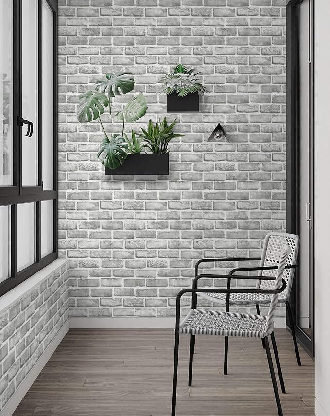 Guvana Grey Brick Wallpaper Peel and Stick Wallpaper 3D Brick Contact Paper - Image 2