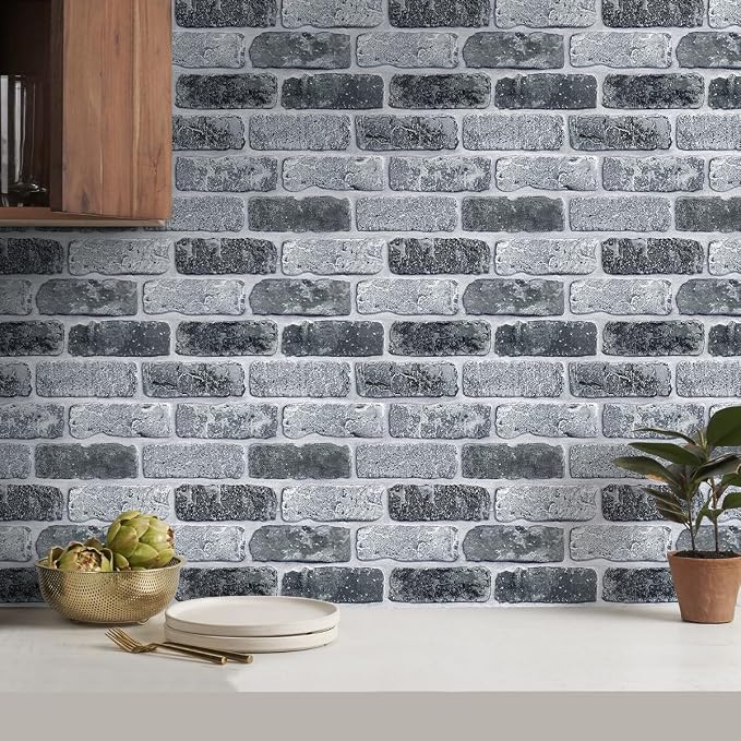 COMSTICKC 3D Faux Gray Brick Wall Panel Peel and Stick, Designed - Image 2