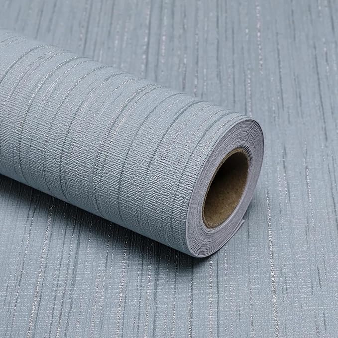 Grey Blue Grasscloth Peel and Stick Wallpaper 15.74" x 196.85" Textured Neutral by MANONIRIA
