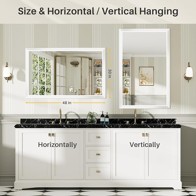 48x30 Inch White Bathroom Mirror - Image 7