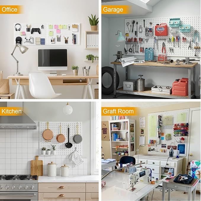 Peg Board, 2 Pack Metal Pegboard Panels White Pegboards Wall Organizer - Image 7