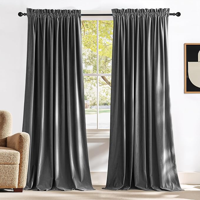 NICETOWN Grey Velvet Blackout Curtains 108 inches Long by NICETOWN