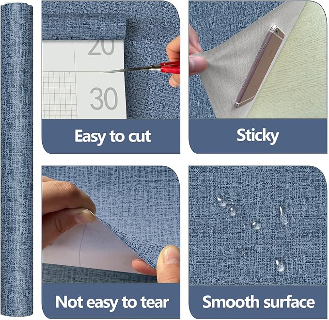 Blue Wallpaper Grasscloth Peel and Stick Wallpaper 17.7inch x 118.1inch - Image 5