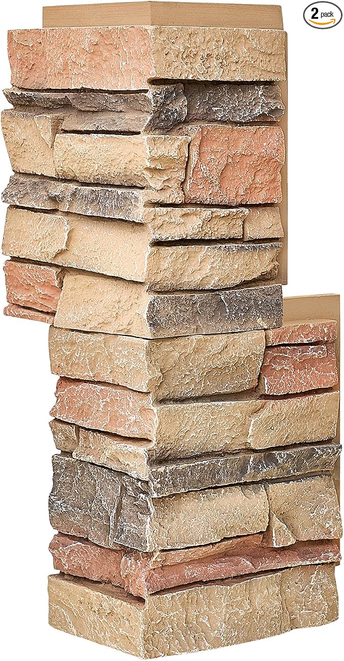 1.77 Inch Deep 3D Faux Stone Corner Panels Matching 2 Piece Set by Wallwell