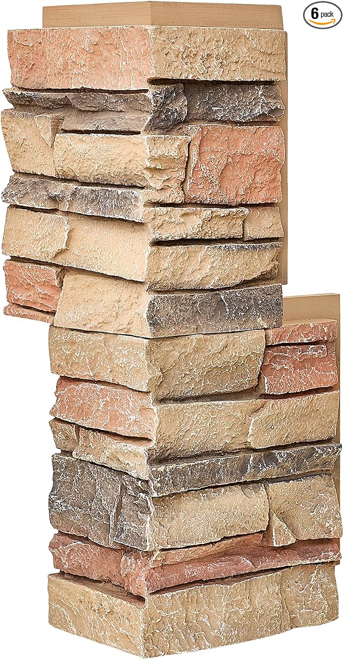 1.77 Inch Deep 3D Faux Stone Corner Panels Matching 6 Piece Set by Wallwell