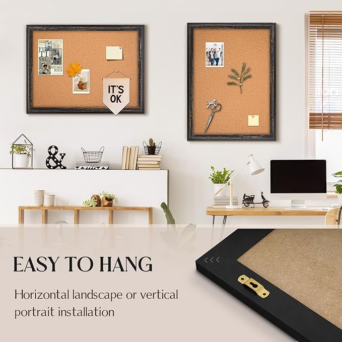 Cork Board Bulletin Board, Rustic Black Wooden Frame, Decorative Hanging Pin - Image 6