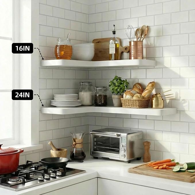 16 Inch Solid Wood Floating Corner Shelves 3 Pack - Image 2