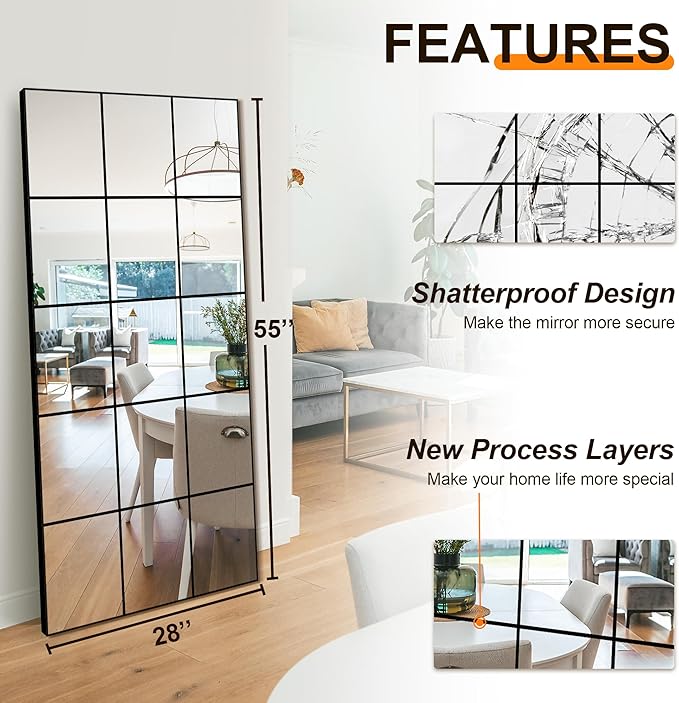 Delma Full Length Mirror, Wall Mounted, Hanging or Leaning - Image 2