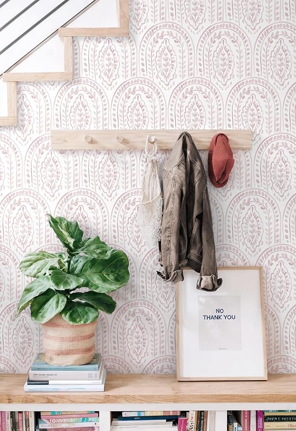 EeeComing Pink Peel and Stick Wallpaper Boho Wall Paper Peel and Stick Modern - Image 5
