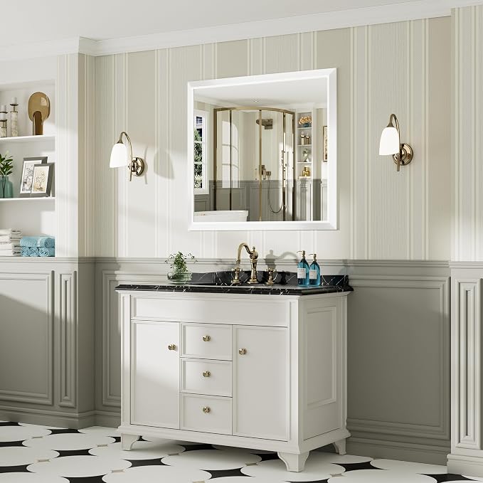 40x36 Inch White Bathroom Mirror - Image 4
