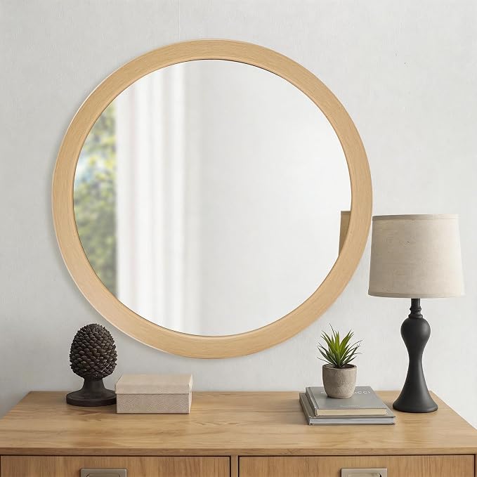 CULER Round Mirrors 36 Inch, Natural Vanity Wall Rustic Natural Mirror - Image 2