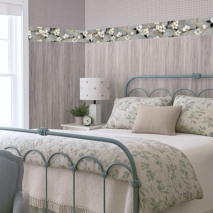 Cherry Blossom Wallpaper Border 196x4 Inch Peel and Stick Wall Border Gray - Image 7