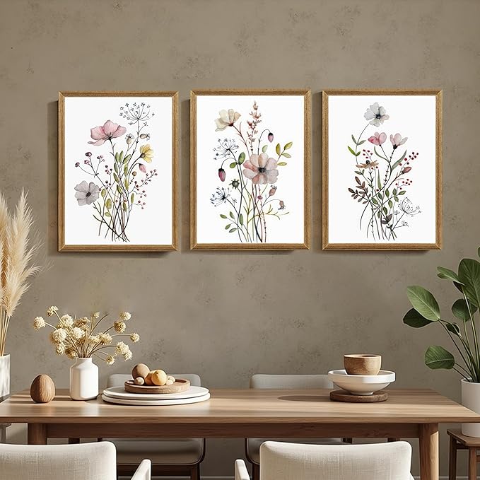WRFON Framed Botanical Canvas Wall Art Set of 3, Watercolor Floral Prints - Image 6