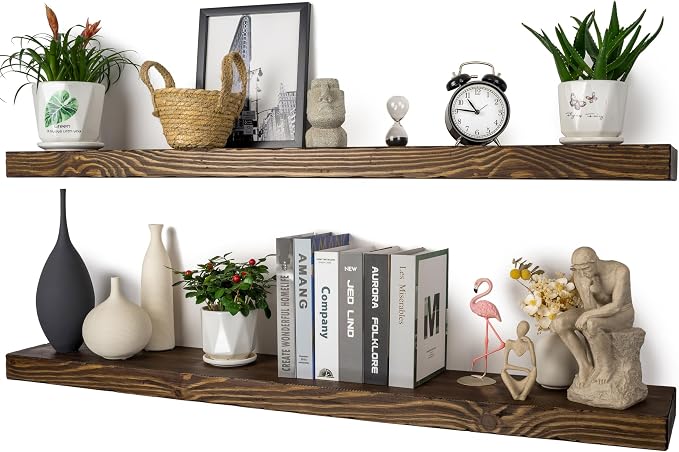 Floating Shelves 48 inch Long 8 "deep Set of 2, Heavy Duty Wood Wall Mounted by xwne