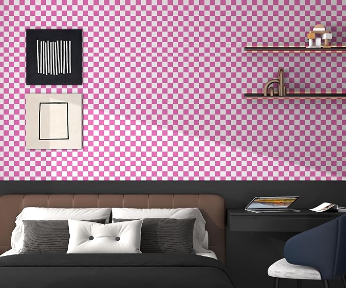 Modern Peel and Stick Wallpaper Pink and White Mosaic Checkered Contact Paper - Image 6