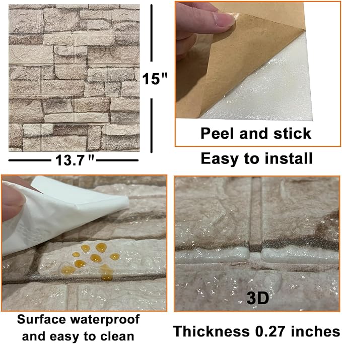 Yutianli 10PSC 3D Wall Panels Peel and Stick Faux Brick Wall Panels - Image 7