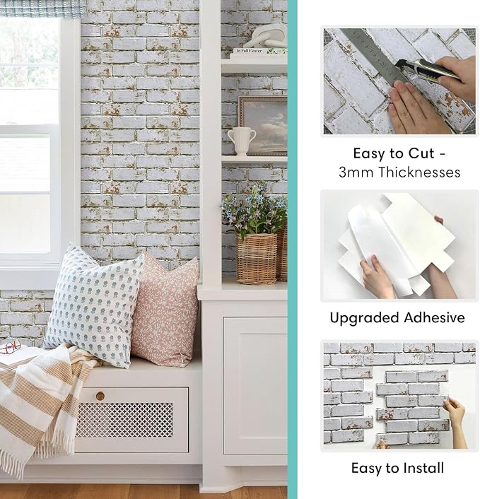 Commomy 3D Peel and Stick Brick Tiles- 10 pcs 11.8" x 11.8" Small Size PVC - Image 6
