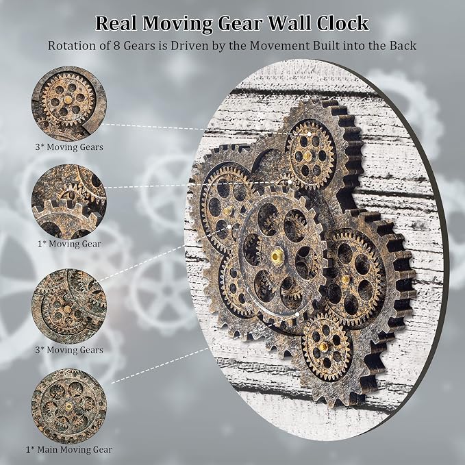 HOIBAI Wall Clock, 24 Inch Moving Gears Clock Large Wall Clock - Image 7