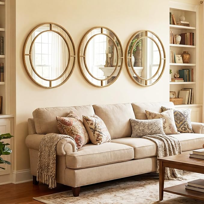 Tangkula 28" Gold Round Wall Mirror, Circle Decorative Modern - Image 7
