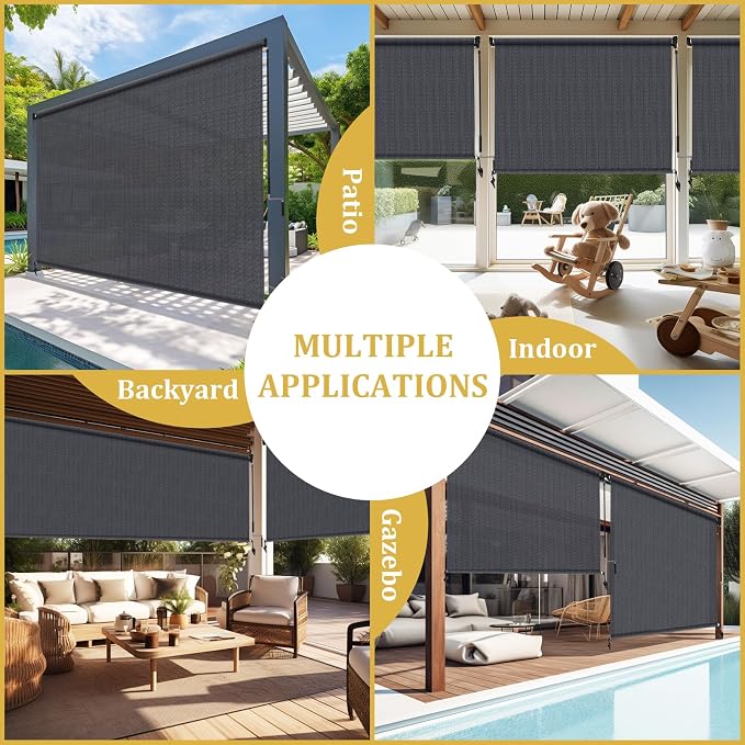 Shade&Beyond Custom Size Outdoor Roller Shades Cordless Patio Roll Up Blinds - Image 9