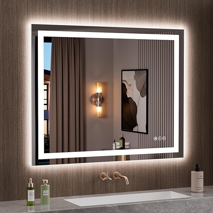 LOAAO 39.4"x31.5" LED Mirror for Bathroom, Lighted Bathroom Mirror by LOAAO