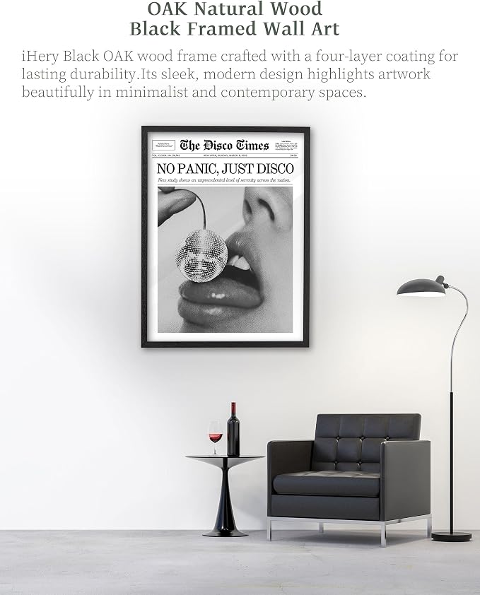 iHery Premium Natural Black OAK Wood 16x20in No Panic Just Disco Trendy Framed - Image 4