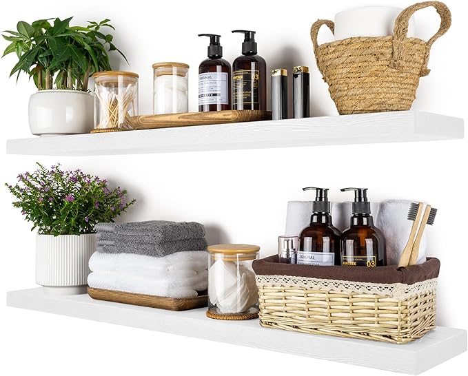 BGMG Wood Floating Shelves 36 inch Long, Wide Rustic Wooden Wall Shelves by BGMG