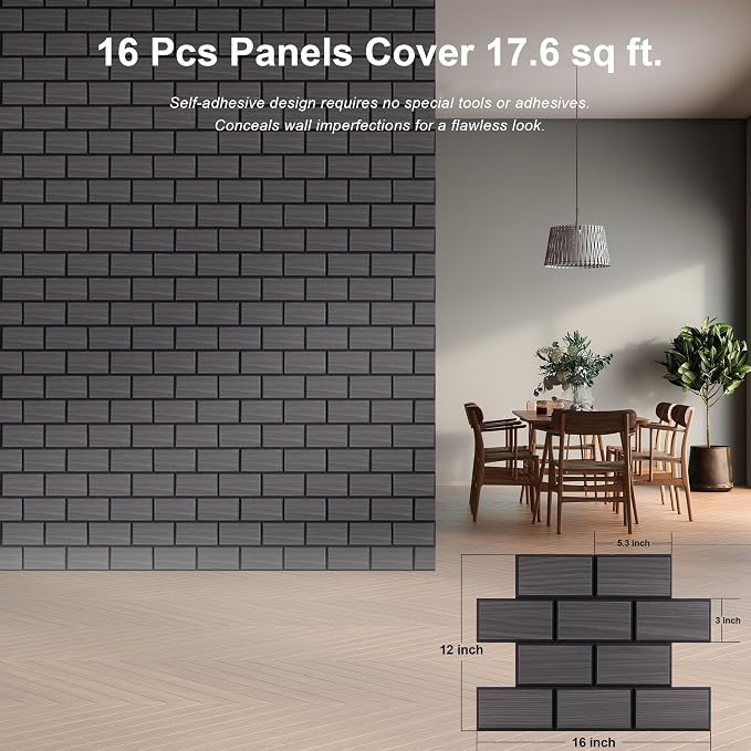 WoveN SounD Brick Acoustic Wall Panels, 16 Pack 16x12 Inch, PVC Wood Grain - Image 2