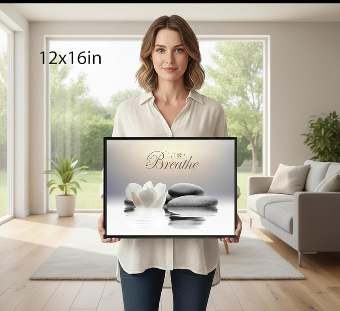 Floating Framed Zen Wall Art, Just Breathe Stone Poster Picture - Image 6