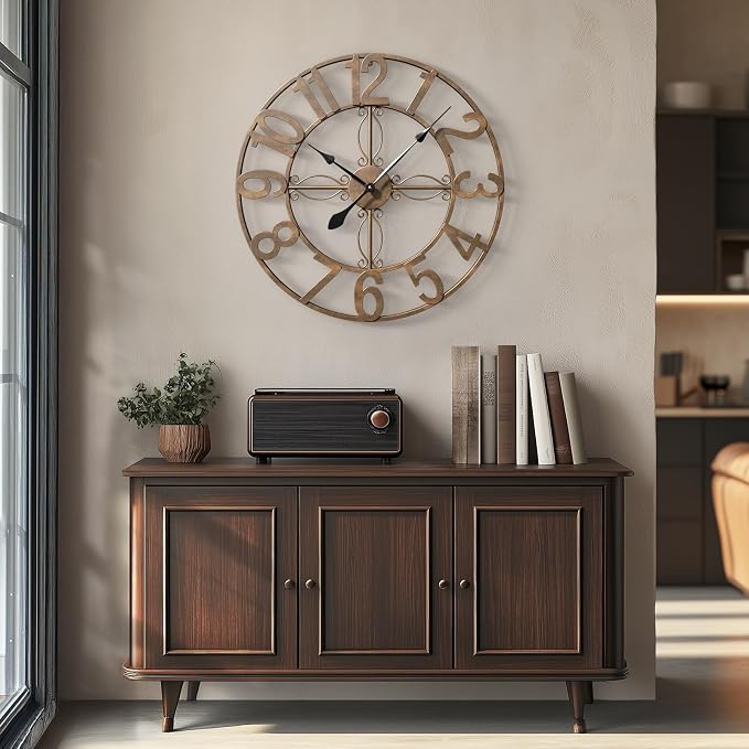Cuspin 24 Inch Wall Clock Bronze, Large Rustic Decorative Metal Wall Clock - Image 2
