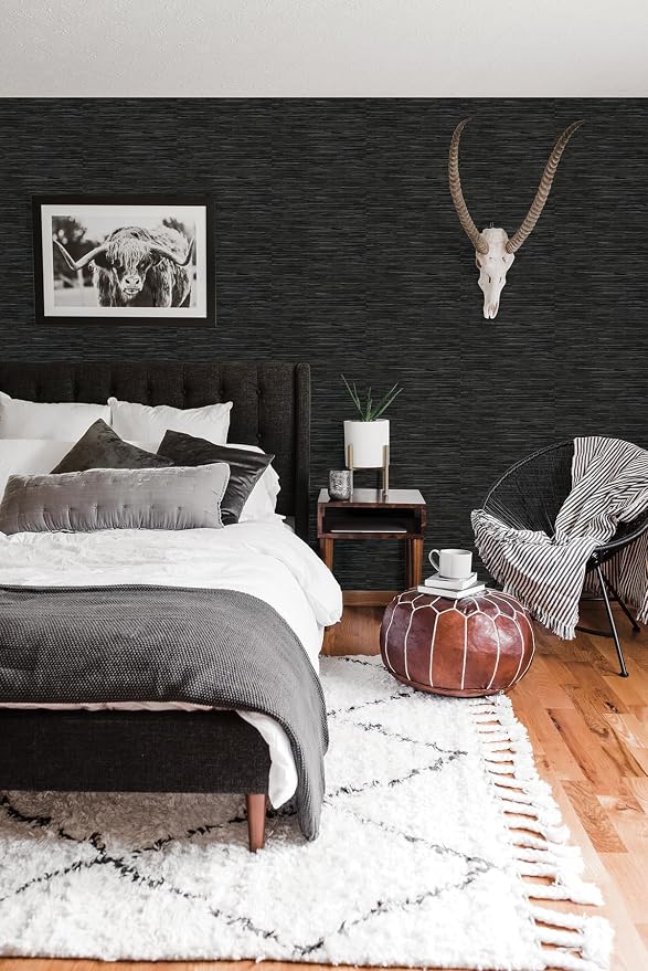 NuWallpaper Black Grassweave Peel and Stick Wallpaper, Textured Removable - Image 2
