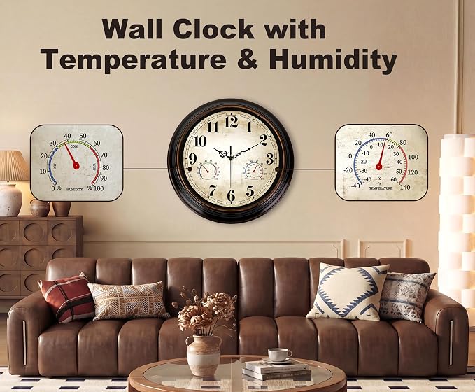 Vintage Wall Clock 16 Inch Quartz Silent Non-Ticking Analog Clock - Image 2