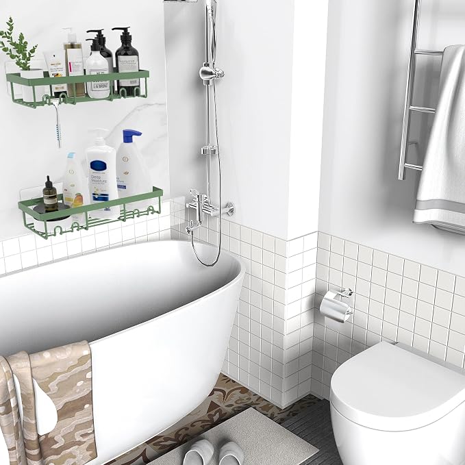 Moforoco Shower Caddy Shelf Organizer Rack, Self Adhesive Black Bathroom - Image 4
