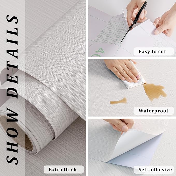 FUKU MON White Gray Grasscloth Fabric Wallpaper 23.6" X 393" Thick Classic - Image 4