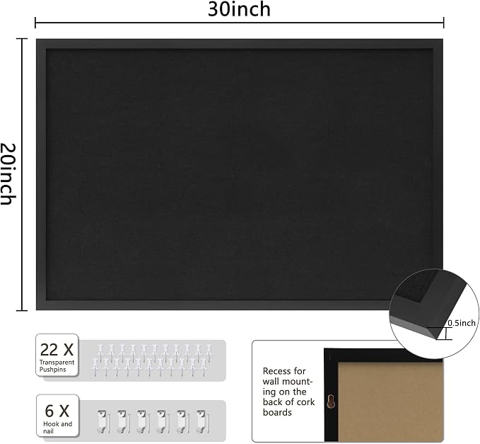 DAHAPYBOO Cork Board with Linen Black 2Pack, Bulletin Board 30"x20", Corkboards - Image 2