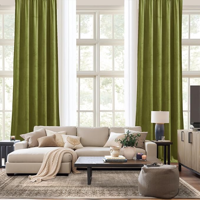 NICETOWN Moss Green Velvet Drapes 120 inch Long - Image 9