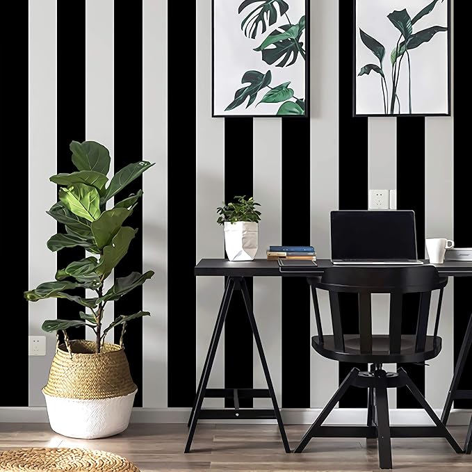 Guvana 197"x17.7" Black and White Stripe Contact Paper Peel and Stick Wallpaper - Image 6