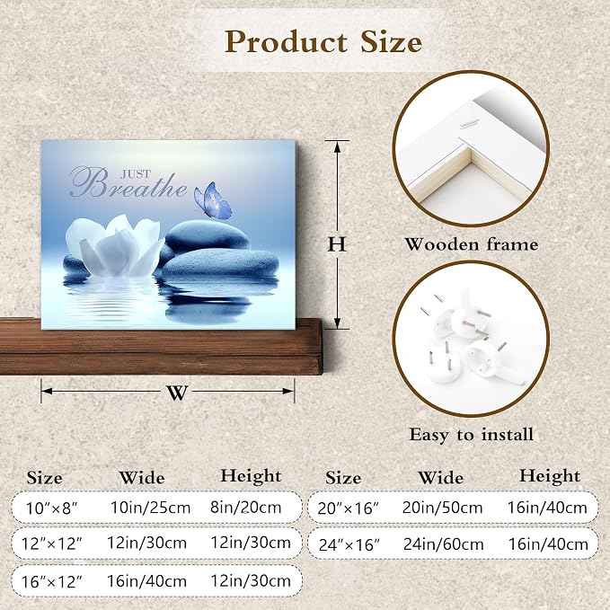 EOBTAIN Zen Canvas Wall Art Bathroom Blue Butterfly and Floral Stone Relaxing - Image 7