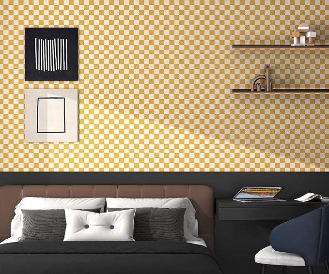 Modern Peel and Stick Wallpaper Orange and White Mosaic Checkered Contact Paper - Image 6