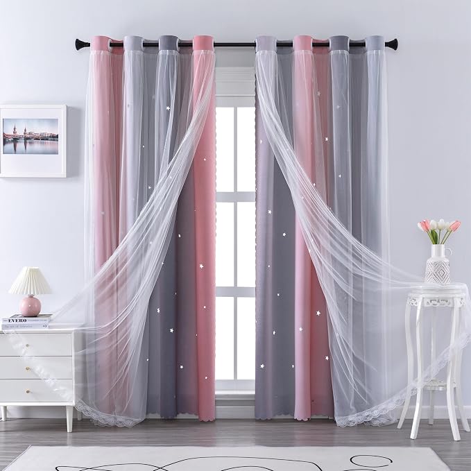 XiDi Curtains for Bedroom Decor, Rainbow Pink-Grey-52-90 by Addsomecolortolife