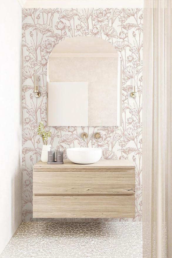 Timeet Floral Peel and Stick Wallpaper White and Pink Vintage Contact Paper 16" - Image 5