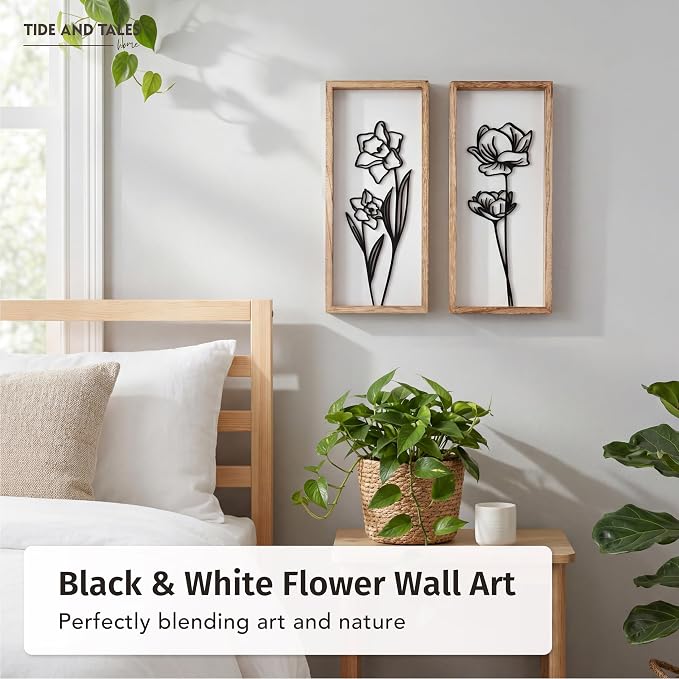 3D Black and White Wall Art Lightweight, Wooden Ready-to-Hang Framed Floral - Image 7