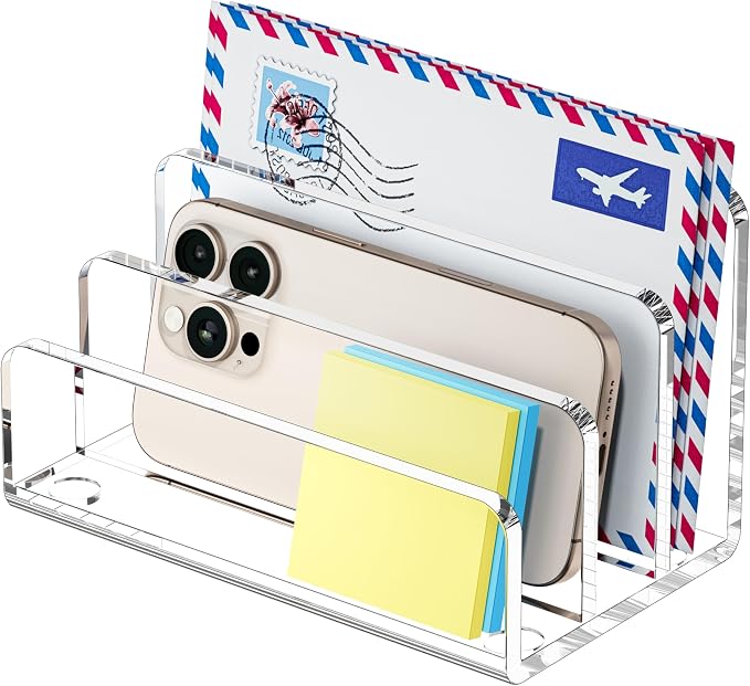 FUCDTEFC Mail Organizer Countertop, 3 Section Clear Acrylic Small File Holders by FUCDTEFC